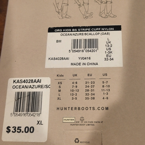 Hunter Stripe KnitKids Boot Socks Ocean Azure Scallop Size Large New In Box - Picture 3 of 4